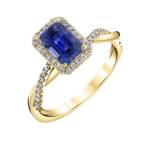 Gelbgold Halo Ring Smaragdförmiger Sri Lanka Saphir 3 Karat - harrychadent.de