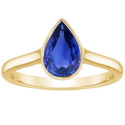 Gelbgold Solitär Ring Lünette Set Sri Lanka Saphir Birne 4 Karat