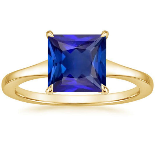 Gelbgold Solitärring Prinzessin Blauer Saphir Edelstein 5 Karat - harrychadent.de