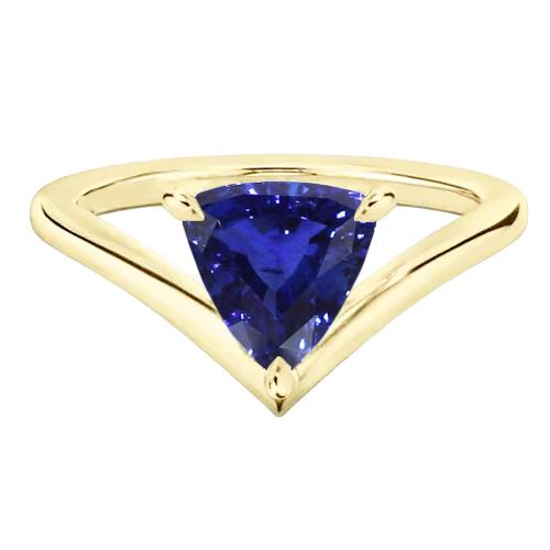 Gelbgold Solitärring Trillion Saphir 1,50 Karat Krappenset - harrychadent.de