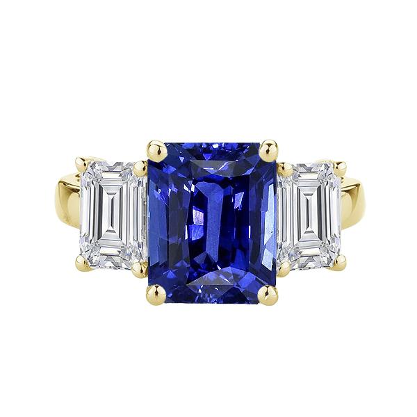 Gold 3 Steine Blauer Saphir Smaragd Diamant Ring 3,50 Karat