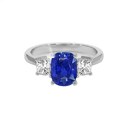 Gold 3 Steine Ringkissen Blauer Saphir & Prinzessin Aus der Erde Abgebauter Natürlicher Diamant 6.50 Karat