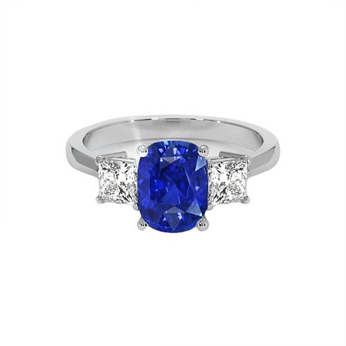 Gold 3 Steine Ringkissen Blauer Saphir & Prinzessin Diamant 6.50 Karat - harrychadent.de