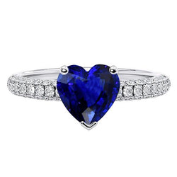 Gold Blauer Saphir Edelstein Ring 4 Karat Mehrreihig Pave Set Aus der Erde Abgebauter Natürlicher Diamanten