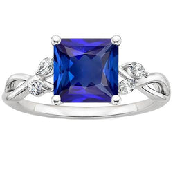 Gold Damen Jubiläumsring Prinzessin Blauer Saphir & Aus der Erde Abgebauter Natürlicher Diamanten 4 Karat