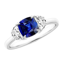 Gold Diamant Halbmond & Kissen Ceylon Saphir 3 Steine Ring 3 Karat