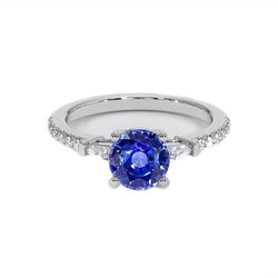 Gold Aus der Erde Abgebauter Natürlicher Diamant-Verlobungsring Blauer Saphir mit Baguettes 3 Karat
