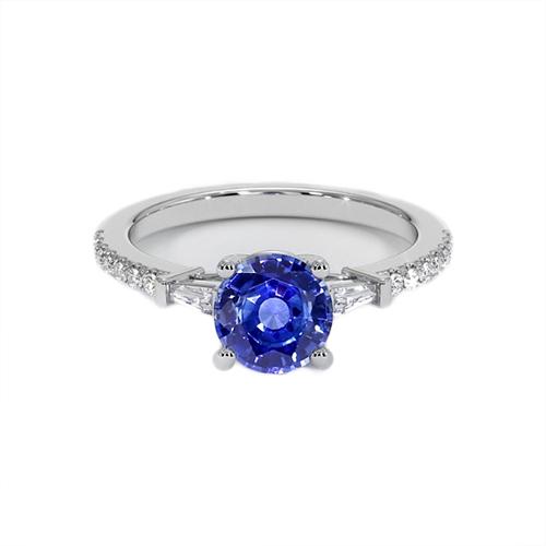 Gold Diamant-Verlobungsring Blauer Saphir mit Baguettes 3 Karat - harrychadent.de