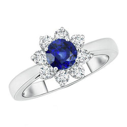 Gold Aus der Erde Abgebauter Natürlicher Diamantschmuck Blumenstil Halo Rund Ceylon Saphir 3 Karat