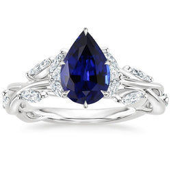 Gold Edelstein Ring Birnenblauer Saphir & Marquise Diamanten 7,25 Karat