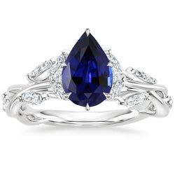 Gold Edelstein Ring Birnenblauer Saphir & Marquise Aus der Erde Abgebauter Natürlicher Diamanten 7,25 Karat