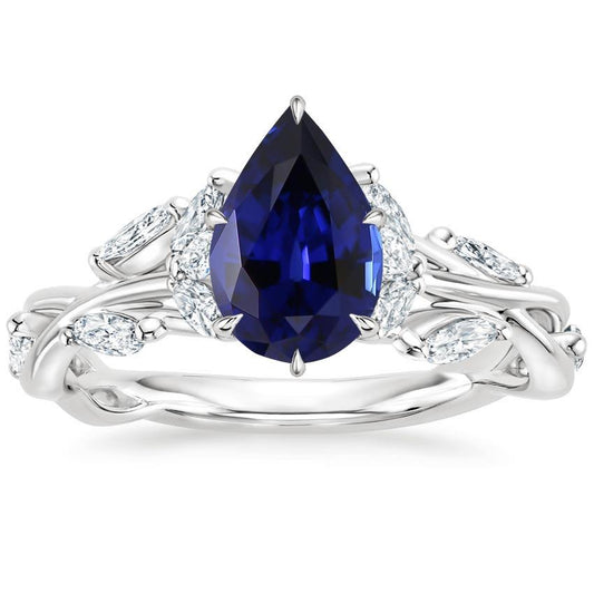 Gold Edelstein Ring Birnenblauer Saphir & Marquise Diamanten 7,25 Karat - harrychadent.de