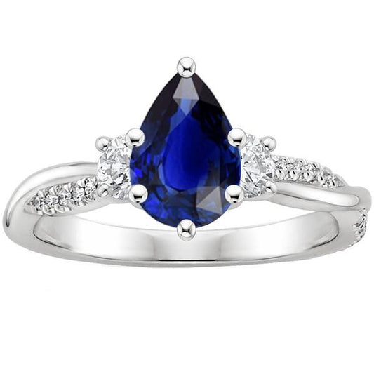 Gold Edelstein Ring Birnenblauer Saphir & Runde Diamanten 5,50 Karat - harrychadent.de