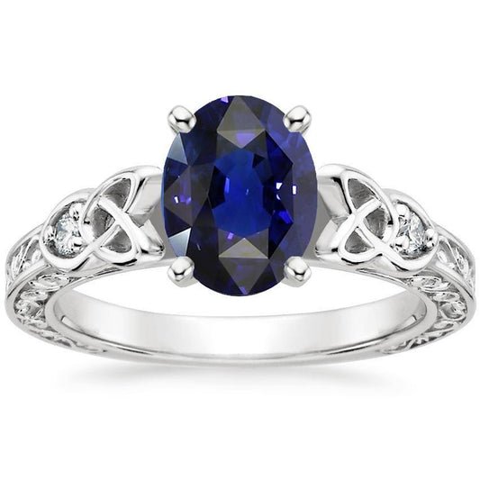 Gold Edelstein Ring blauer Saphir mit Diamantakzenten 4 Karat - harrychadent.de