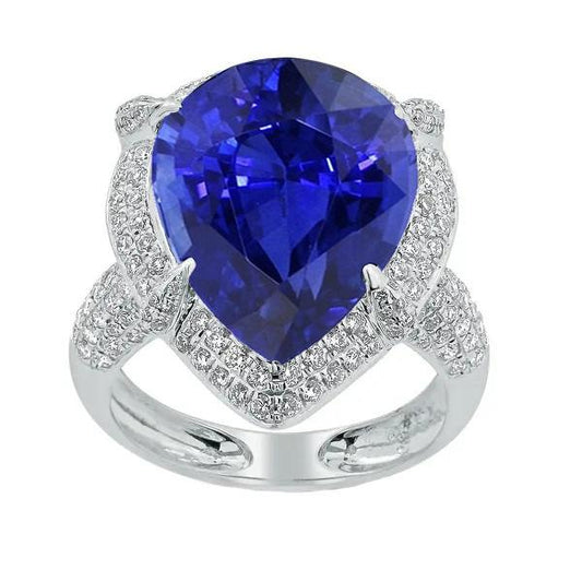 Gold Halo Blue Ceylon Saphir Ring Birnenschliff & runde Diamanten 5 Karat - harrychadent.de