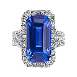Gold Halo Aus der Erde Abgebauter Natürlicher Diamant Smaragdschliff Ceylon Saphir Edelstein Ring 6 Karat