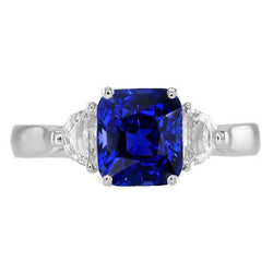 Gold Halo Ehering Kissen Saphir & Halbmond Aus der Erde Abgebauter Natürlicher Diamant 3 Karat