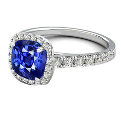 Gold Halo Kissen Saphir Ring Krappen Akzente Aus der Erde Abgebauter Natürlicher Diamanten 3,50 Karat