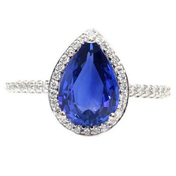 Gold Halo Pave Set Aus der Erde Abgebauter Natürlicher Diamant-Verlobungsring Blauer Saphir 4 Karat