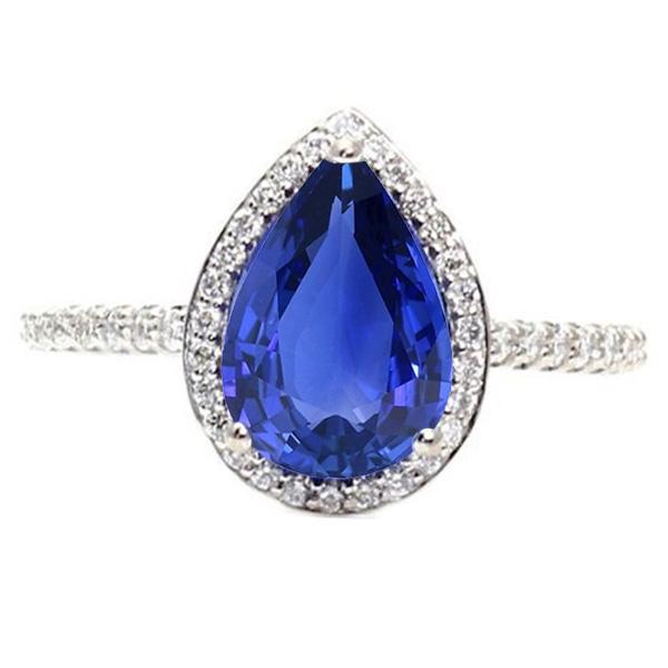 Gold Halo Pave Set Diamant-Verlobungsring Blauer Saphir 4 Karat - harrychadent.de