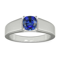 Gold Herrenring Solitär Kissen Ceylon Saphir Schmuck 1,50 ct