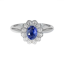Gold Lünette Set Halo Oval Ceylon Saphir und Aus der Erde Abgebauter Natürlicher Diamantring 9,70 Karat