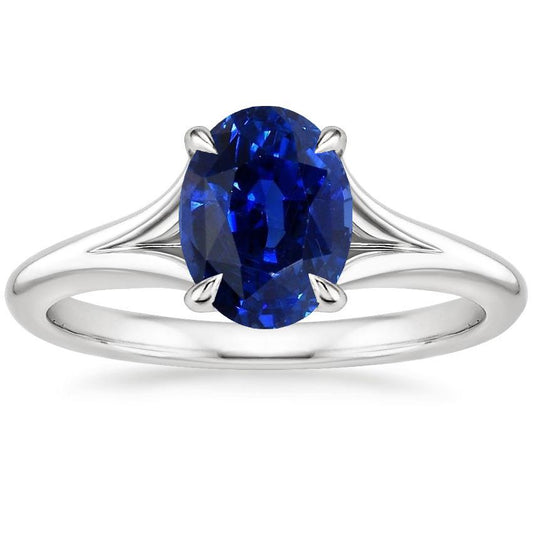 Gold Solitaire Blauer Saphir Ring Krappen Set Oval Split Shank 3 Karat - harrychadent.de