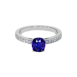 Gold-Solitärring mit blauem Saphir und runden Aus der Erde Abgebauter Natürlicher Diamantakzenten 6 Karat