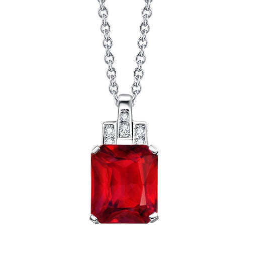 Gold Weiß Anhänger Halskette mit Kette 9,25 ct. Rubin und Aus der Erde Abgebauter Natürlicher Diamanten