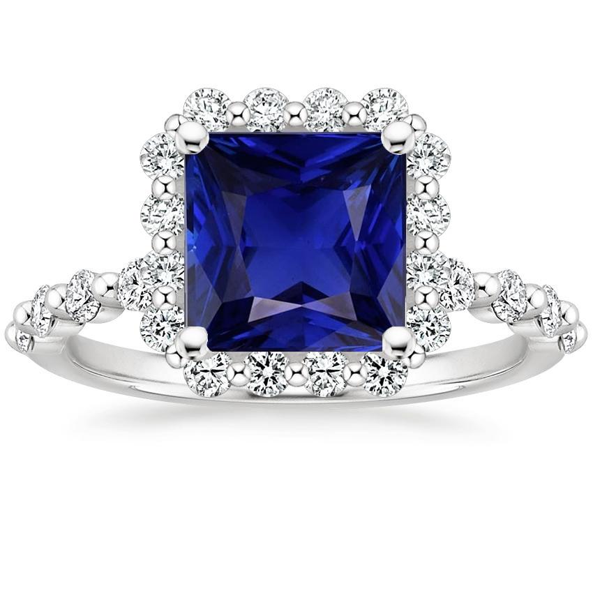 Goldener Diamantring Halo Flower Style Princess Blue Saphir 6,25 Karat - harrychadent.de