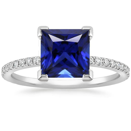 Goldener Diamantring Princess Cut Blauer Saphir Mit Akzenten 5,50 Karat - harrychadent.de
