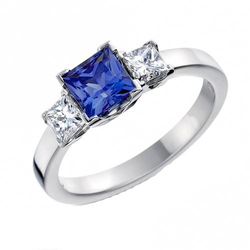 Goldener Edelstein Prinzessin Blauer Saphir & Diamant 3 Steine Ring 5 Karat - harrychadent.de