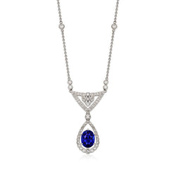 Goldener Halo-Anhänger Ovaler blauer Saphir & Diamant-Halskette 2 Karat
