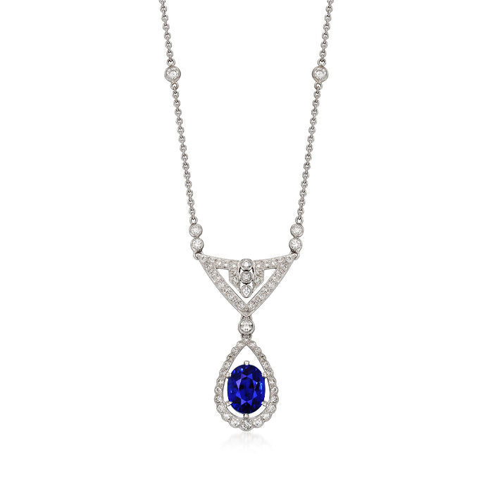 Goldener Halo-Anhänger Ovaler blauer Saphir & Diamant-Halskette 2 Karat