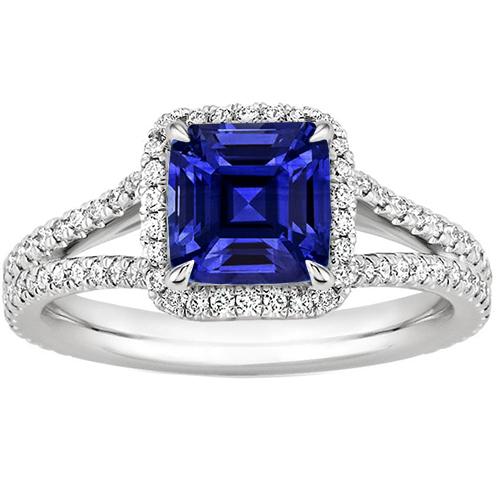 Goldener Halo-Diamant-Verlobungsring 3,25 Karat Asscher Blauer Saphir - harrychadent.de