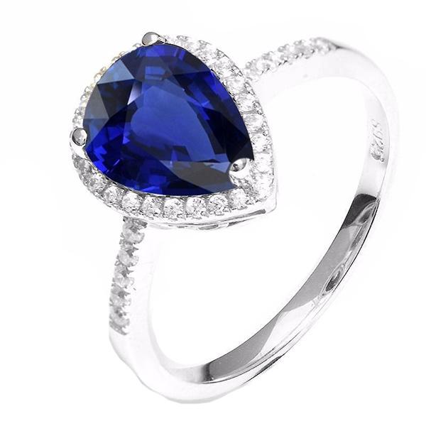 Goldener Halo Ring Birne Ceylon Saphir & Pave Diamanten 3,75 Karat - harrychadent.de