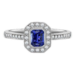 Goldener Halo Smaragd Shaped srilankischer Saphir-Aus der Erde Abgebauter Natürlicher Diamantring 3,50 Karat