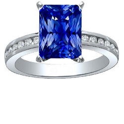 Goldener Jubiläumsring mit blauem Saphir, 4 Karat, Aus der Erde Abgebauter Natürlicher Diamanten in Kanalfassung
