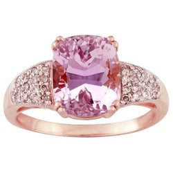 Großer rosafarbener Kunzit mit kleinen Aus der Erde Abgebauter Natürlicher Diamanten 18,85 ct Ring Rosagold 14K