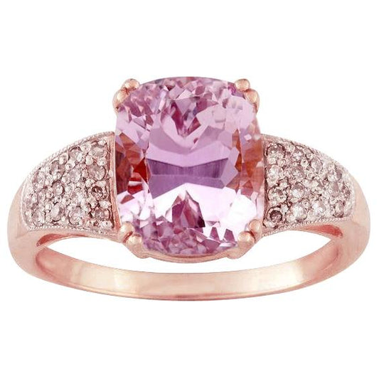 Großer rosafarbener Kunzit mit kleinen Diamanten 18,85 ct Ring Rosagold 14K