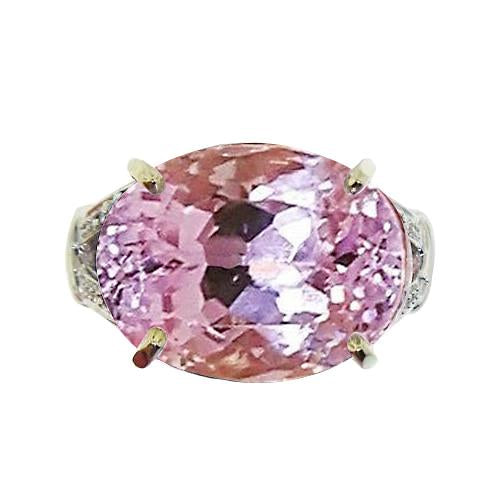 Großer 37 Kt Solitär Rosa Kunzit Ring Gelbgold 14K