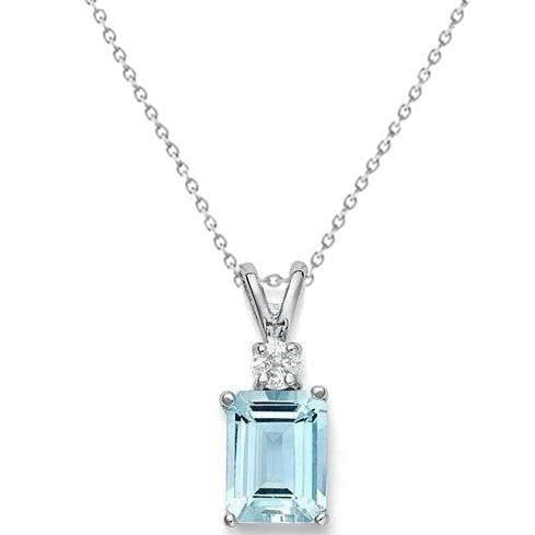 Großer Aquamarin mit Diamanten 15 Kt Anhänger mit Kette Weißgold 14K - harrychadent.de