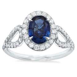 Großer Ceylon Saphir mit Aus der Erde Abgebauter Natürlicher Diamanten Ehering 5 Karat Weißgold 14K