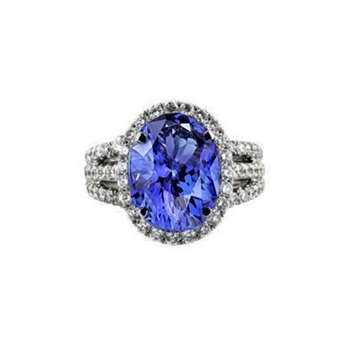 Großer ovaler Tansanit mit kleinen runden Diamanten 6,70 ct Ringgold 14K - harrychadent.de