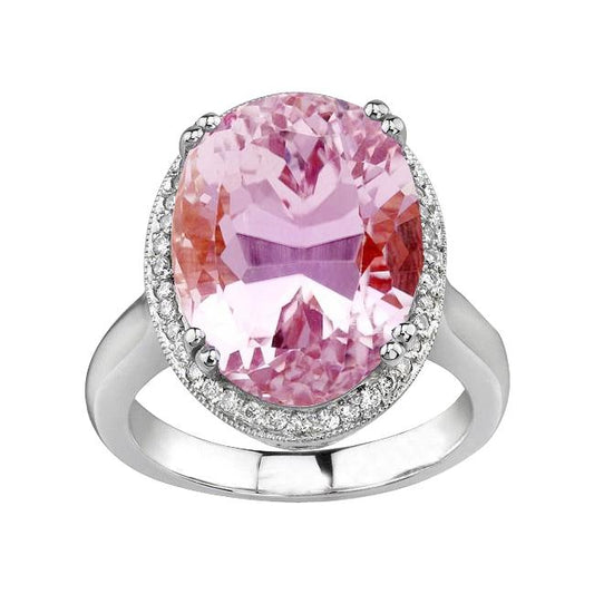 Großer rosa Kunzit mit Diamanten 30.75 Ct Ehering Gold Weiß 14K - harrychadent.de