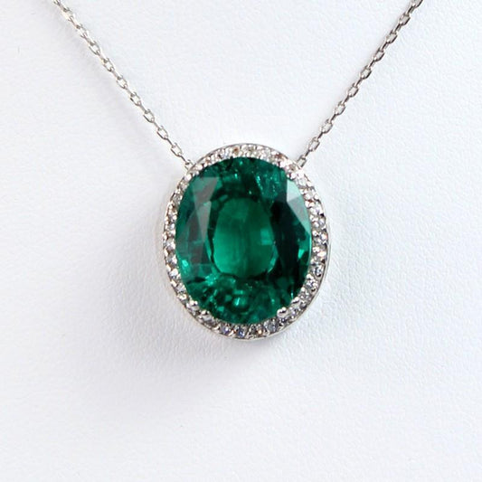 Grüne Smaragd & Diamant Anhänger Halskette 6.25 Karat Weißgold 14K
