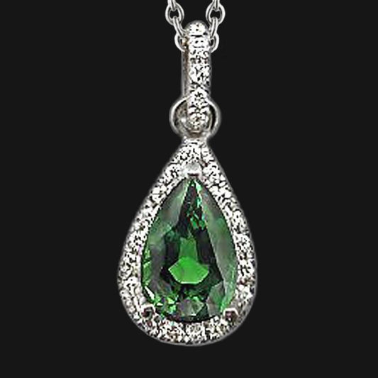 Grüne Smaragd-Diamant-Edelstein-Anhänger-Birnen-Halskette 2,51 ct. WG 14K