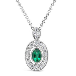 Grüne Smaragd- & Aus der Erde Abgebauter Natürlicher Diamant-Edelstein-Anhänger-Halskette 3.60 Karat WG 14K