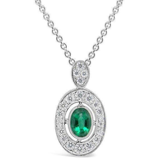 Grüne Smaragd- & Aus der Erde Abgebauter Natürlicher Diamant-Edelstein-Anhänger-Halskette 3.60 Karat WG 14K