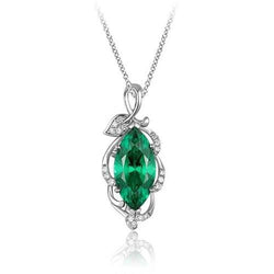 Grüne Smaragd- & Aus der Erde Abgebauter Natürlicher Diamant-Edelstein-Anhänger-Halskette 5.35 ct. WG 14K